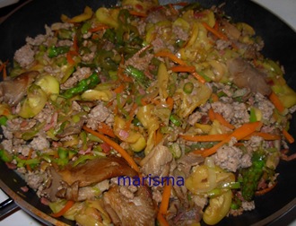 verdurada con carne picada, mezclacon la carne