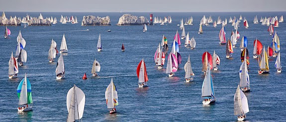 Sailboats on the Round Island sailing race- Cowes, Isle of Wight, England