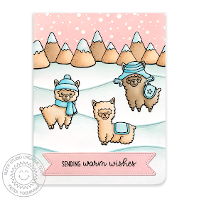 Sunny Studio Stamps: Alpaca Holiday Pastel Pink & Aqua Snowy Winter Christmas Card