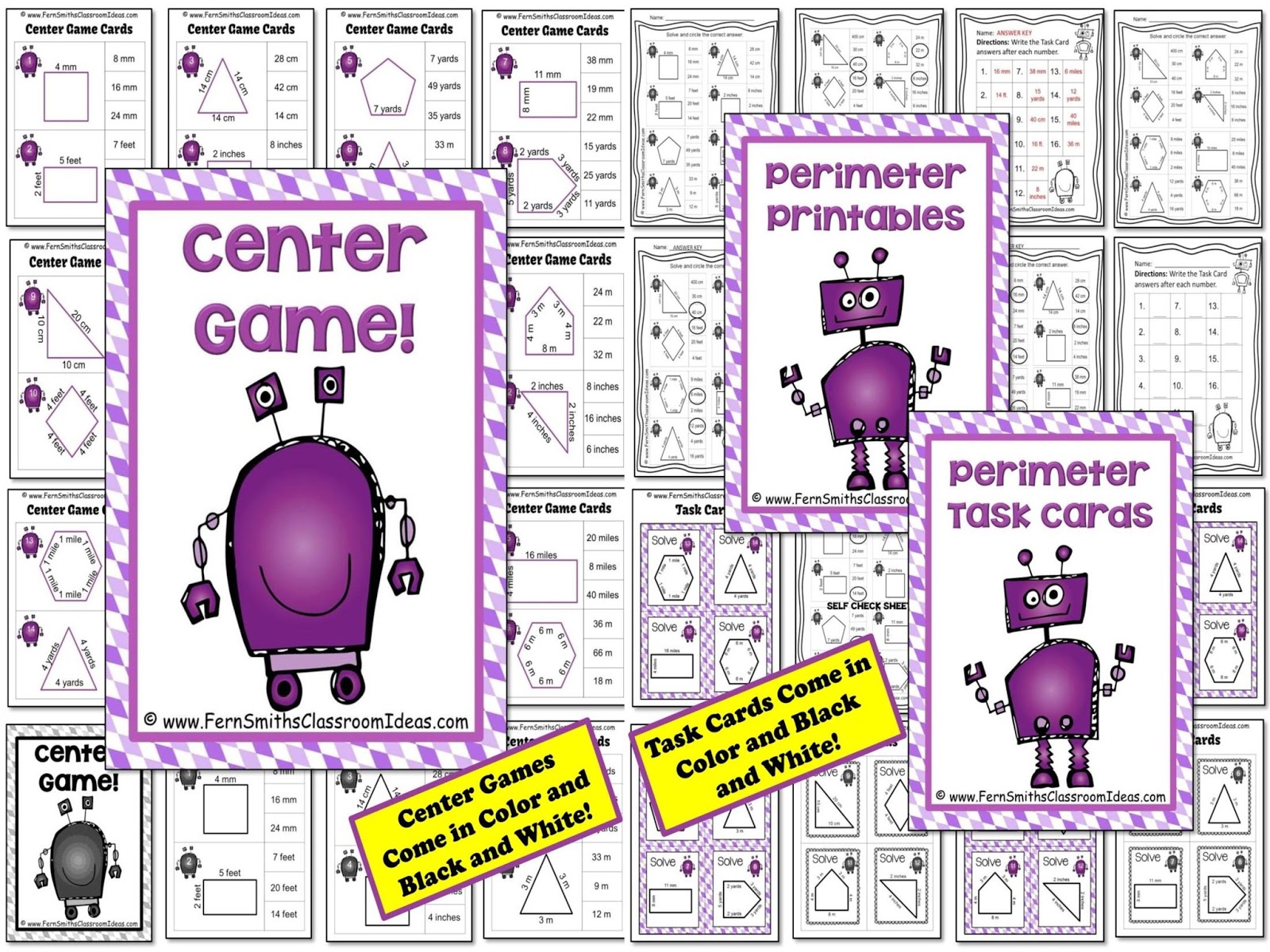 Perimeter and Area Mega Math Pack - Printables, Center Game and Task Cards