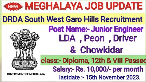 DRDA South West Garo Hills Recruitment 2023: JE, LDA, Driver, Peon & Chowkidar Vacancy