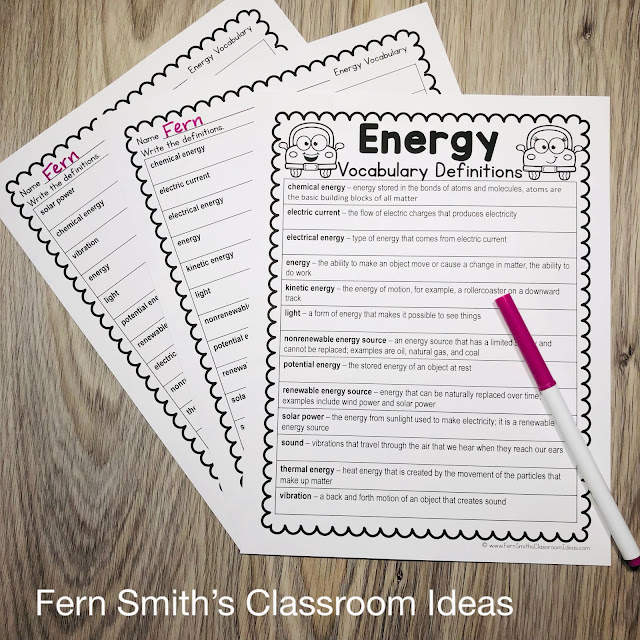 Click Here to Download Energy - A Third Grade Science Vocabulary Unit to Use in Your Classroom Today!