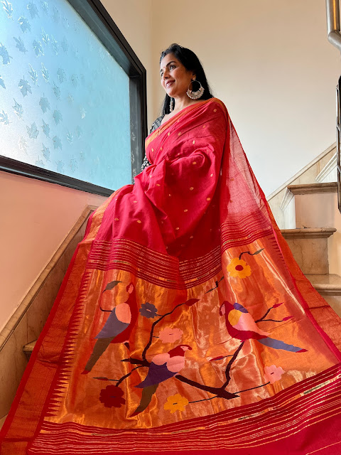 Red cotton paithani saree