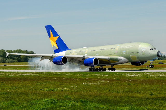 Skymark Airlines Airbus A380-800 Smokey Touching Down