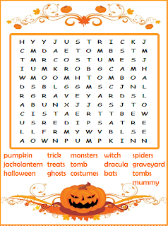 free printable orange jack-o-lantern word puzzle