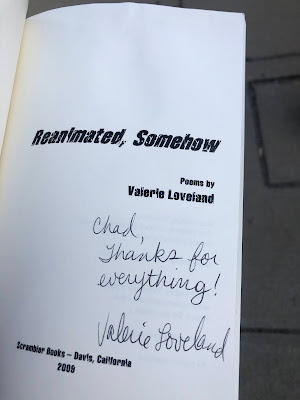 Inside of of Reanimated, Somehow by Valerie Loveland, signed "Chad, Thanks for everything! Valerie Loveland"