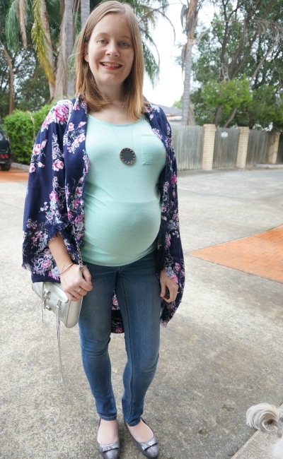 Away From Blue Blog | Third Trimester Jeanswest Maternity skinny jeans tee floral kimono