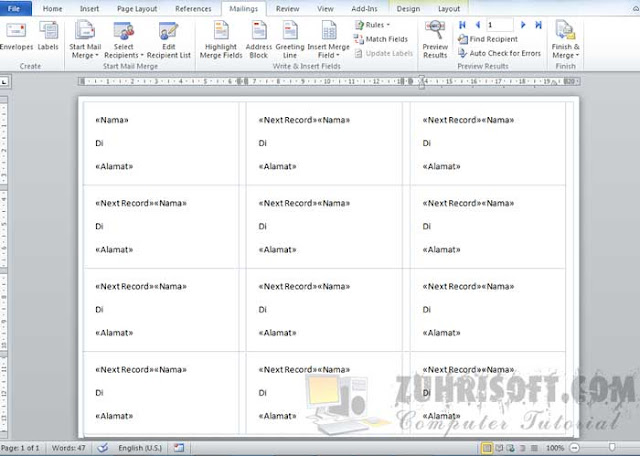 cara print label undangan 103 dengan ms. Word