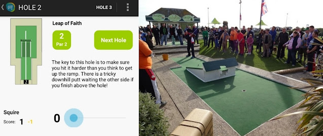 The excellent Hastings Adventure Golf App and hole 2 in real-life - it's the trickiest hole on the Crazy Golf course in Hastings. This was me playing it during a previous edition of the World Crazy Golf Championships