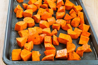 Easy Spicy Roasted Sweet Potatoes and Chicken-Garlic 