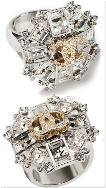 ♦Chanel metal & diamantés crystal ring #chanel #jewelry #gold #diamonds  #brilliantluxury