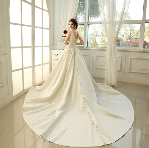 Elegant Beading V-Neck Chapel Train Wedding Dress (11341951) 