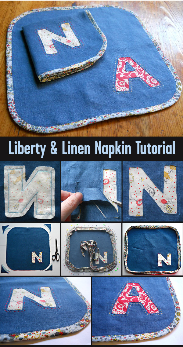 Liberty & Linen Napkin with Reverse Applique  & Bias Binding Tutorial