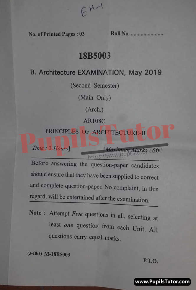 DCRUST (Deenbandhu Chhotu Ram University of Science and Technology, Murthal Haryana) barch Semester Exam Second Semester Previous Year Principles Of Architecture Question Paper For May, 2019 Exam (Question Paper Page 1) - pupilstutor.com