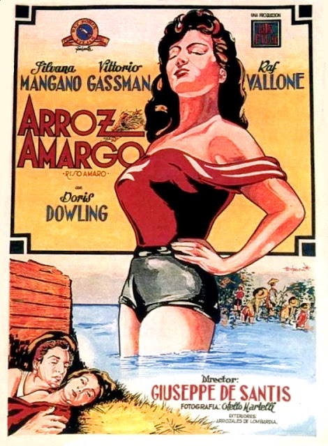 ARROZ AMARGO. España. Cartel. Diseño: Antonio Esteban Lirola. ARROZ AMARGO. Riso amaro. 1949. Italia. Dirección: Giuseppe De Santis. Reparto: Silvana Mangano, Vittorio Gassman, Doris Dowling, Raf Vallone, Checco Rissone, Adriana Sivieri, Lia Corelli, Maria Grazia Francia, Dedi Ristori, Anna Maestri.