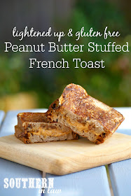 Low Fat Peanut Butter Stuffed French Toast Recipe on Cinnamon Raisin Bread - gluten free, low fat, healthy, sugar free, clean eating friendly