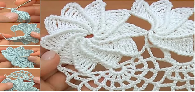 Encaje con flor en espiral a crochet