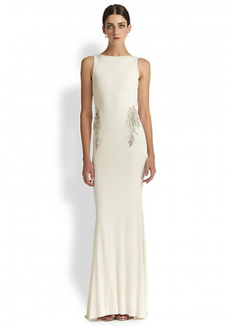 BEADED BACK-DRAPE GOWN