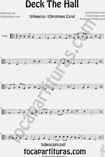 Partitura de Deck The Hall para Viola Villancico Popular Christmas Carol Sheet Music for Viola Music Scores