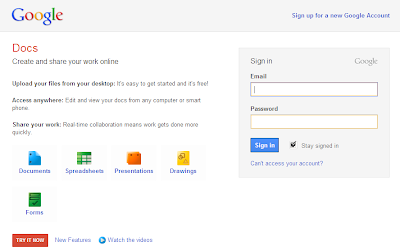 Google Docs New Log-in Page
