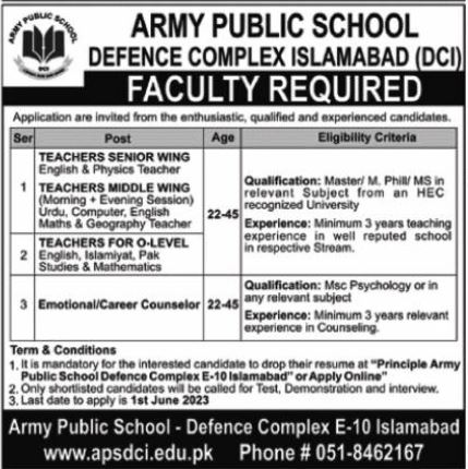 Jobs in Army Public School APS