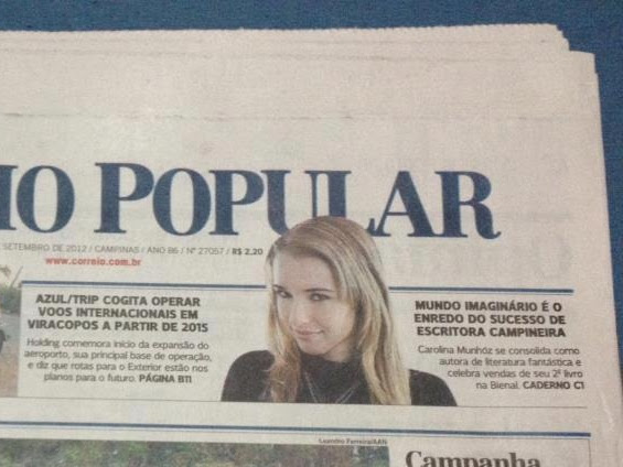 Carolina Munhóz é capa do jornal Correio Popular, Campinas