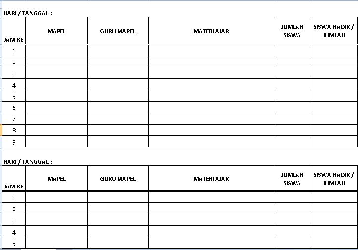 Contoh Format Jurnal Kelas Semua Jenjang Sekolah Tahun 