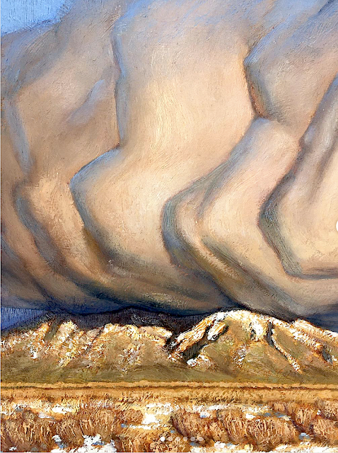 NATHANAEL VOLKENING  Picuris Mountains (2,967 m - 9,734 ft) United States of America (New Mexico) In Winer bloom, oil on silk, 14 x 11cm, Taos Studio Society.