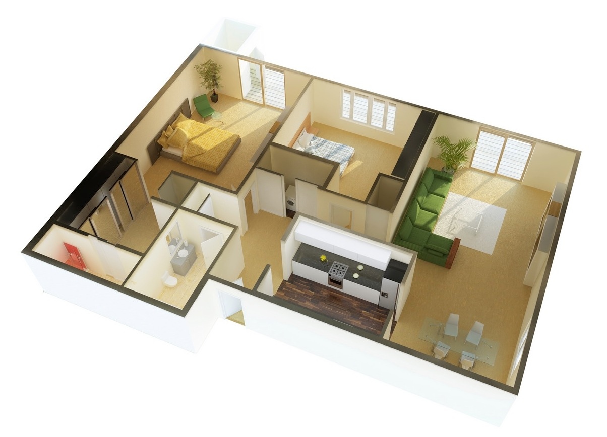 50 3D FLOOR PLANS LAY OUT DESIGNS FOR 2 BEDROOM HOUSE OR