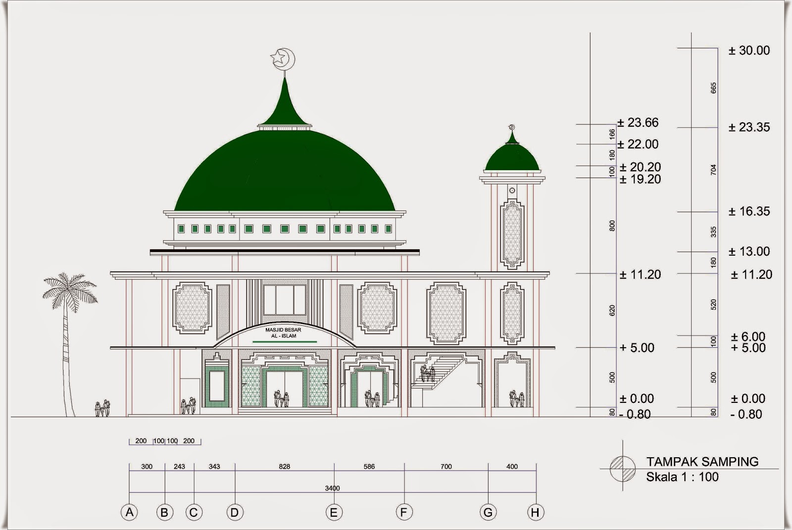  Masjid  2  Lantai  Ukuran 28 m x 34 m dengan 1 Menara Home 