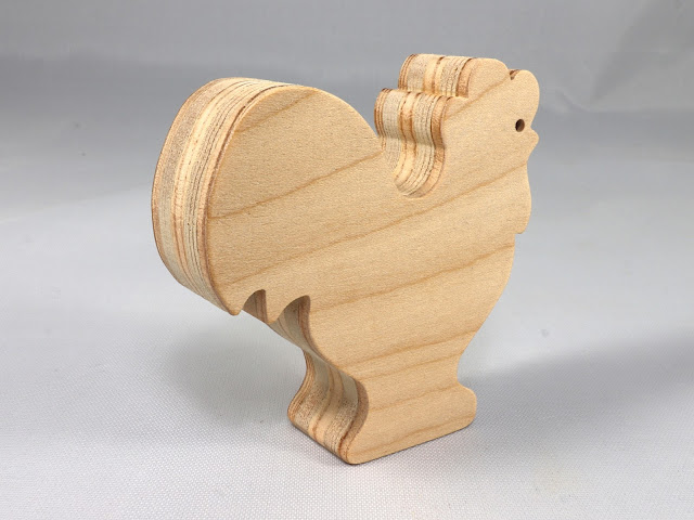 Wood Toy Rooster/Chicken Blank Cutout, Handmade, Unfinished, Unpainted, Paintable and Ready to Paint