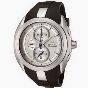 Seiko Men’s SNAC19 Arctura Chronograph Silver DialBlack Rubber Alarm Watch