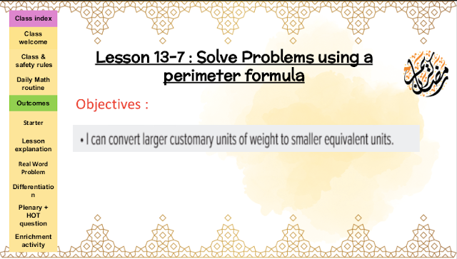 حل درس Solve Problems involving perimeter and Area الصف الرابع