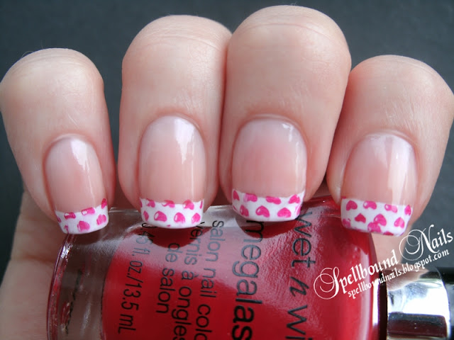 French tips manicure stamped hearts nail art nails