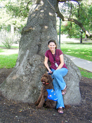 I'm half-sitting, half-leaning against an enormous live oak with Alfie seated at my feet