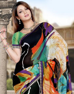 Black Faux Georgette Saree