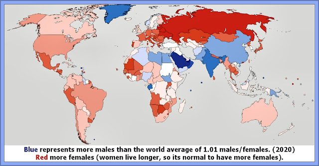 Male / Female Sex Ratios Worldwide - Russia's High Male Death Rate Is Reflected