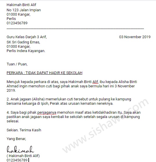 Cara Buat Surat Tunjuk Sebab Tidak Hadir Ke Sekolah Lihat  Letter Website