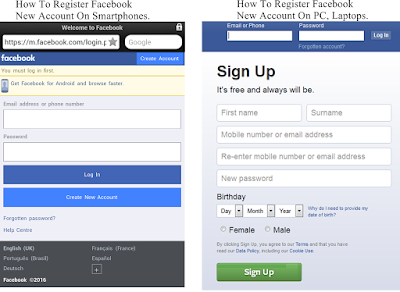 How To Register Facebook - New Account On Smartphones, PC, Laptops