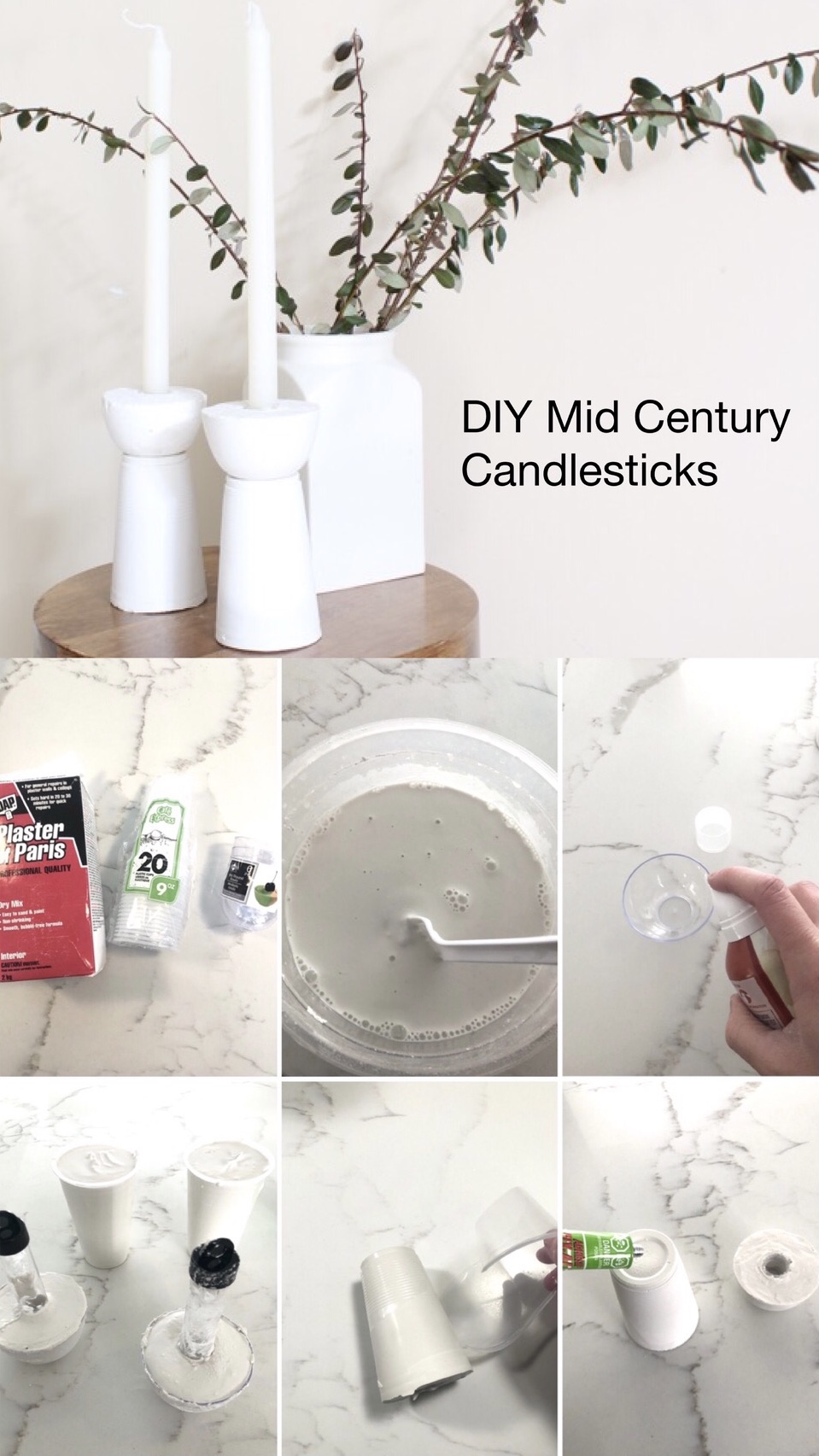 DIY Mid Century Plaster Candlestick Holders