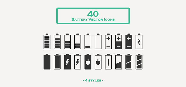 あらゆる表示状態を揃えたバッテリーの無料アイコン素材40個セット