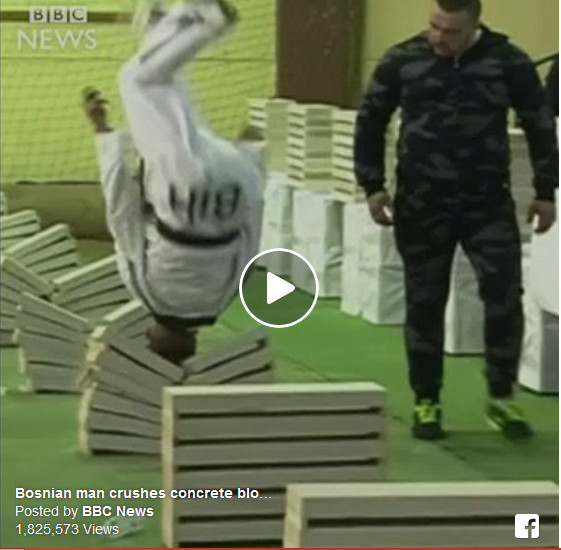 Taekwondo champion Kerim Ahmetspahic crushes 111 concrete blocks with his head - in 35 seconds - setting new world record