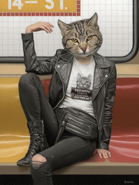 Matthew Grabelsky arte pinturas óleo surreais animais antropomórficos metrô nova york foto realismo