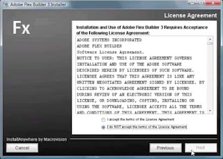 Flex Builder3 Installer Wizard License Agreement