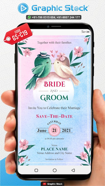 wedding invitation card with birds