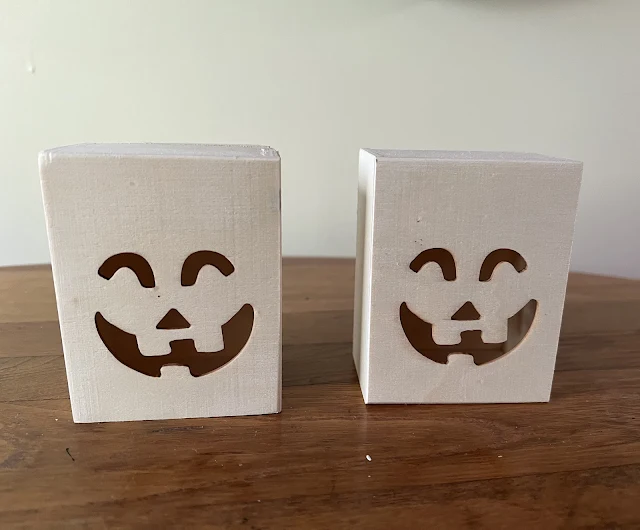 Photo of two Jack O' Lantern unpainted boxes from Dollar Tree.