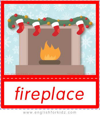 fireplace, Christmas flashcards for ESL teachers