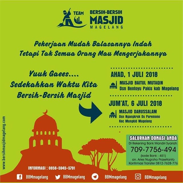 Bergabunglah dalam kegiatan Bersih-bersih Masjid Darussalam Ngangkruk, Paremono, Mungkid Kabupaten Magelang