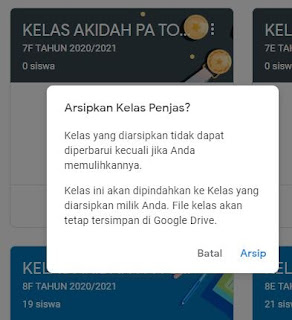 cara menghapus kelas online di classroom