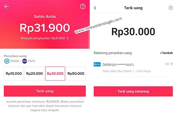 cara tarik saldo tiktok ke dana rekening